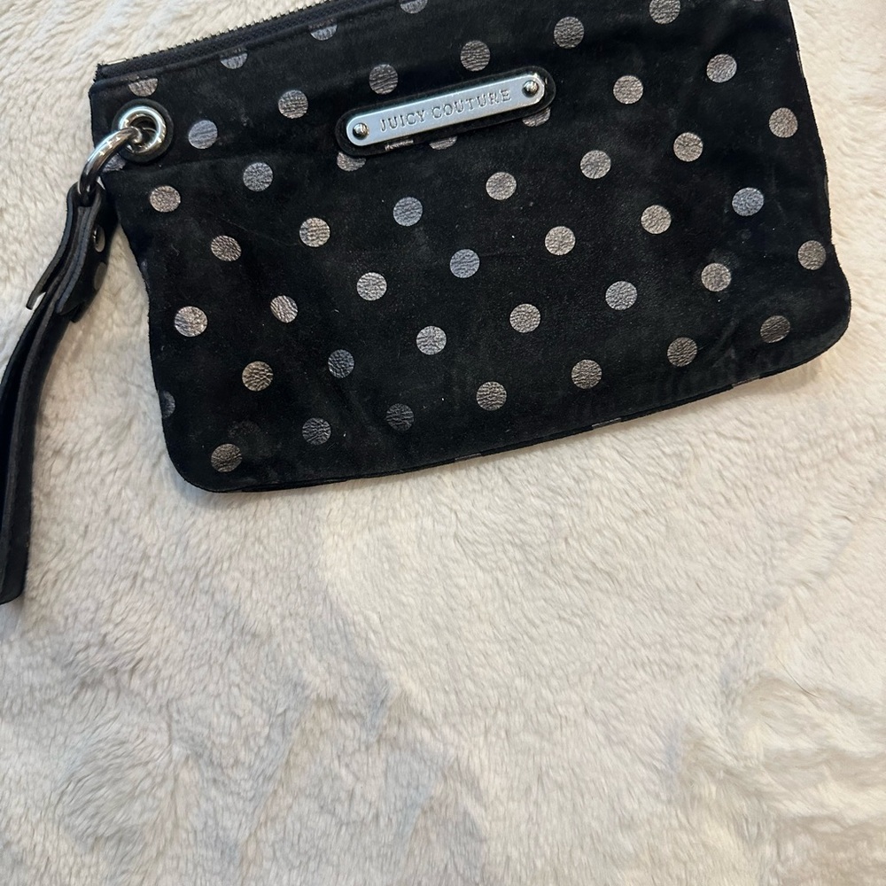 Juicy Couture Black and Silver Polka Dot Wristlet